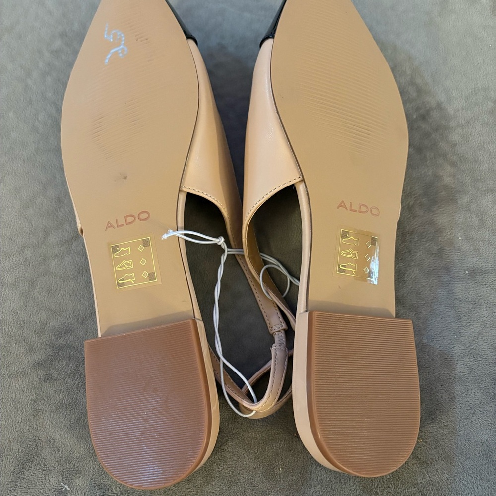 ALDO Tan & Black Pointed Toe Flats - Picture 5 of 6